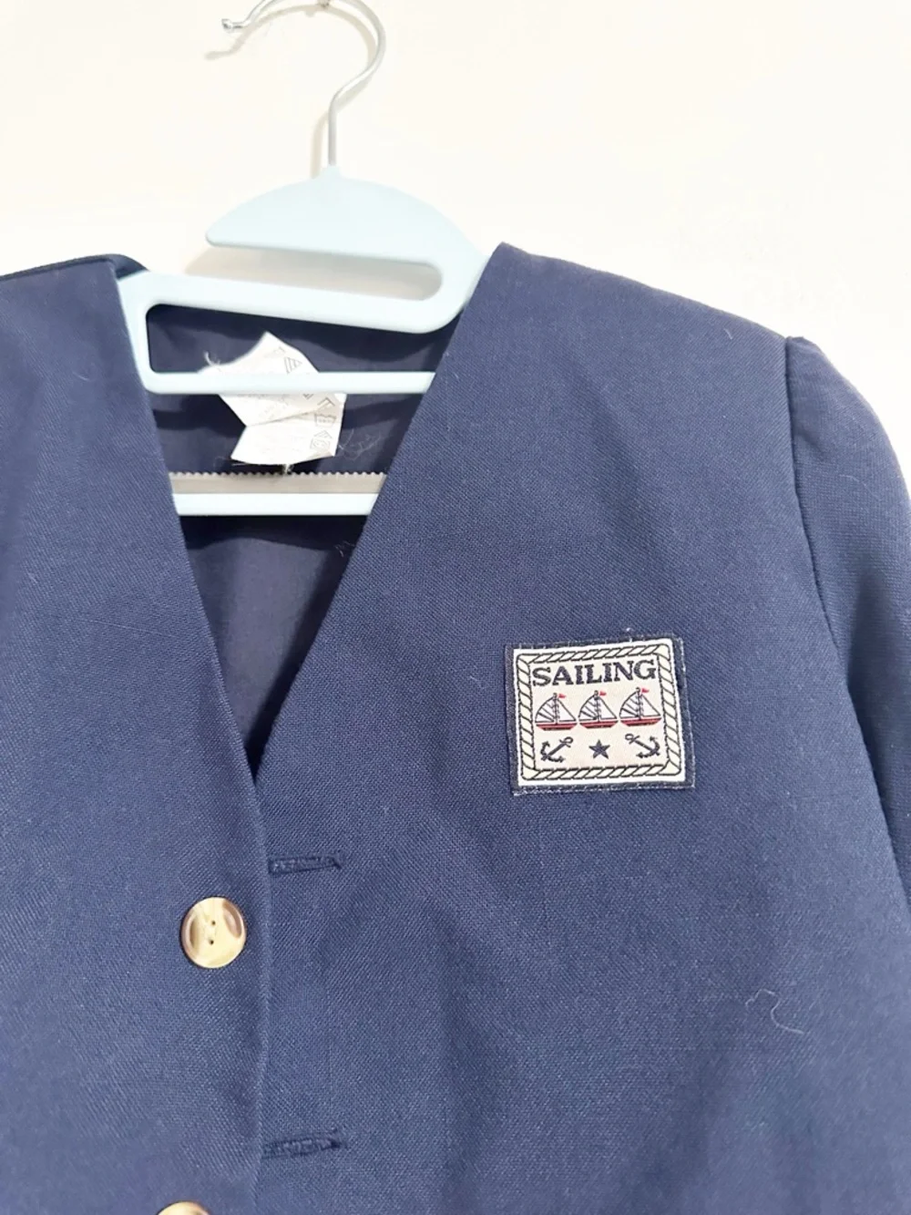 Vintage Kids Navy Sailing Blazer Jacket - Gold Buttons Nautical Crest Size 24 mo
